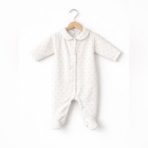 Jacadi Paris Velour Footie | White w/ Gold Hearts | Size 1 month/Newborn
